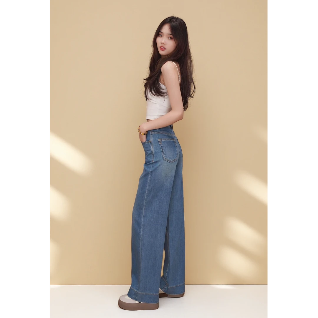 俏衣门爆款中高腰直筒新款女款夏季薄款牛仔裤莱赛尔天丝牛仔裤