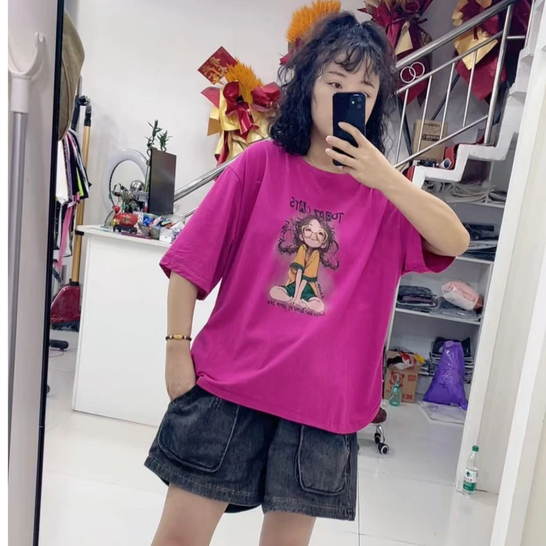 小景推荐 12062时尚小美女亮色休闲短袖T-6777