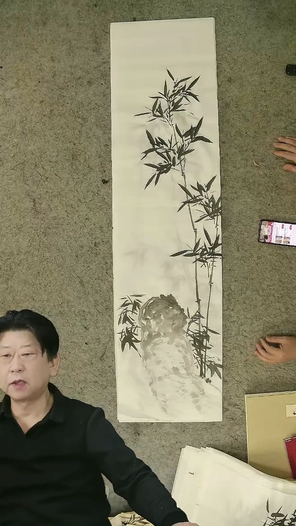 国画四尺对开  墨竹条屏 34*138cm