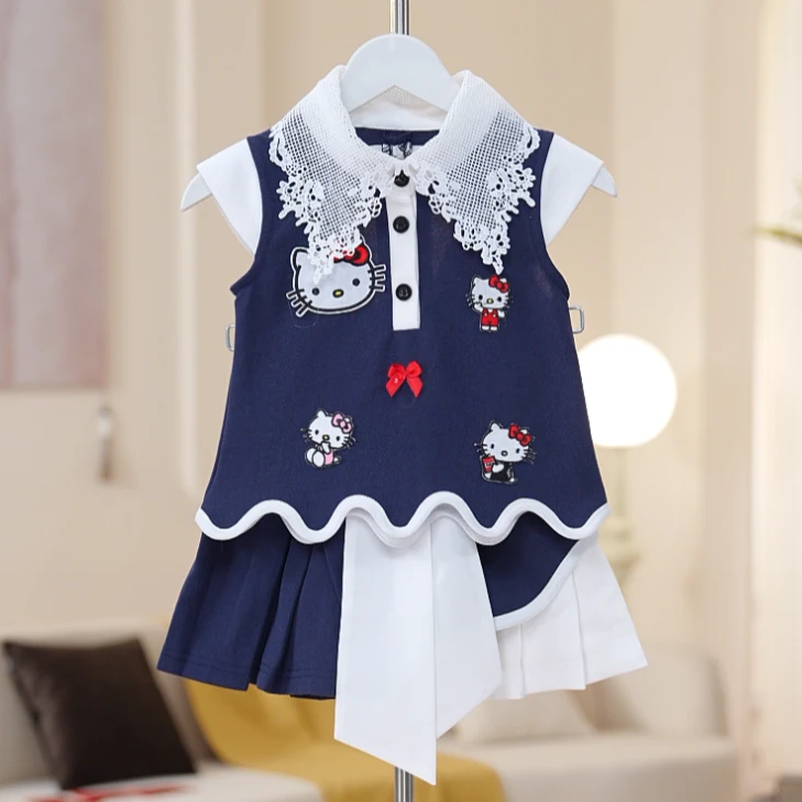 【kitty】女童套装儿童无袖polo衫宝宝透气夏休闲裙子两件套SD50001