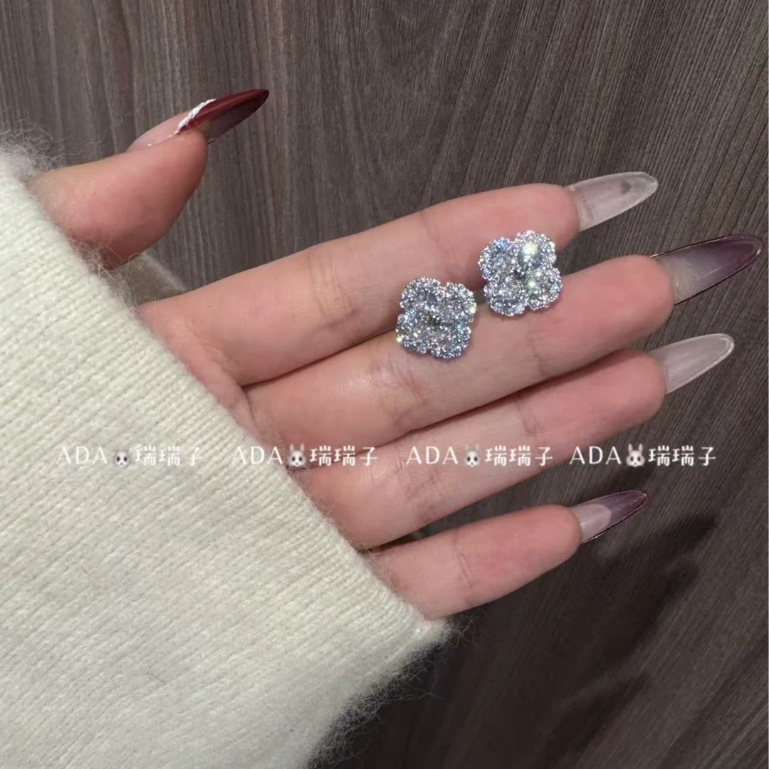 铜合金耳饰 459 925银针 四叶草满镶爆闪耳钉