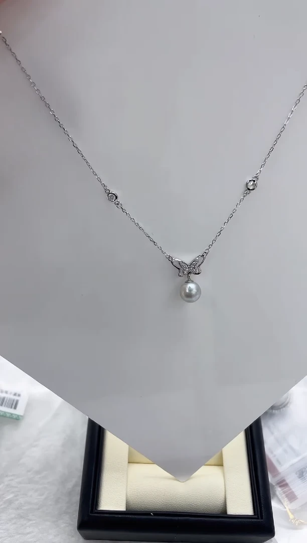 【闪购商品】海水珍珠套链银S925镶嵌海水珍珠项链