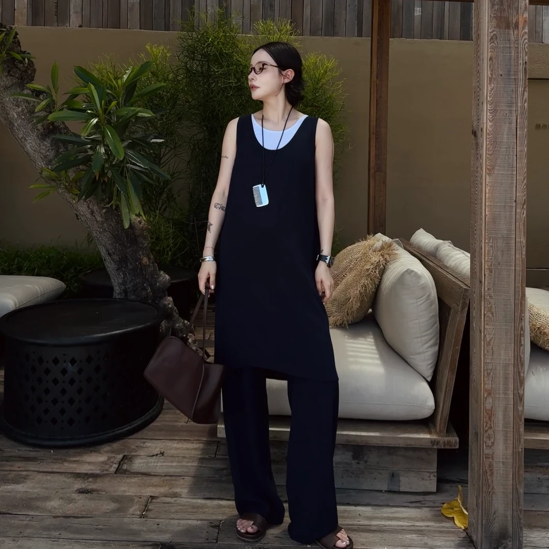 【DYMMXYMM】- 靛青笺下.夏款极简风百搭松紧腰橡筋长裤-5SSP8684