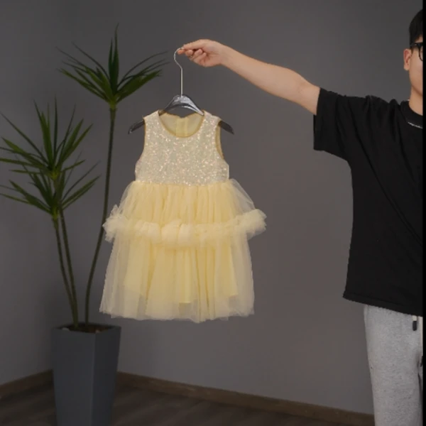 【柠萌】AYJ250231女童背心连衣裙夏季洋气网纱蛋糕蓬蓬裙