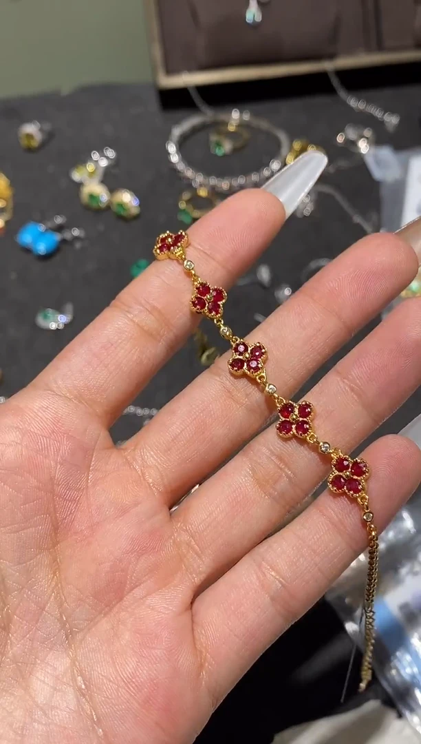 银S925镶嵌手链红宝石手链