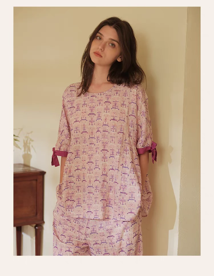 朵朵可可241CZ046春夏女款半袖长裤家居服薄款套装睡衣