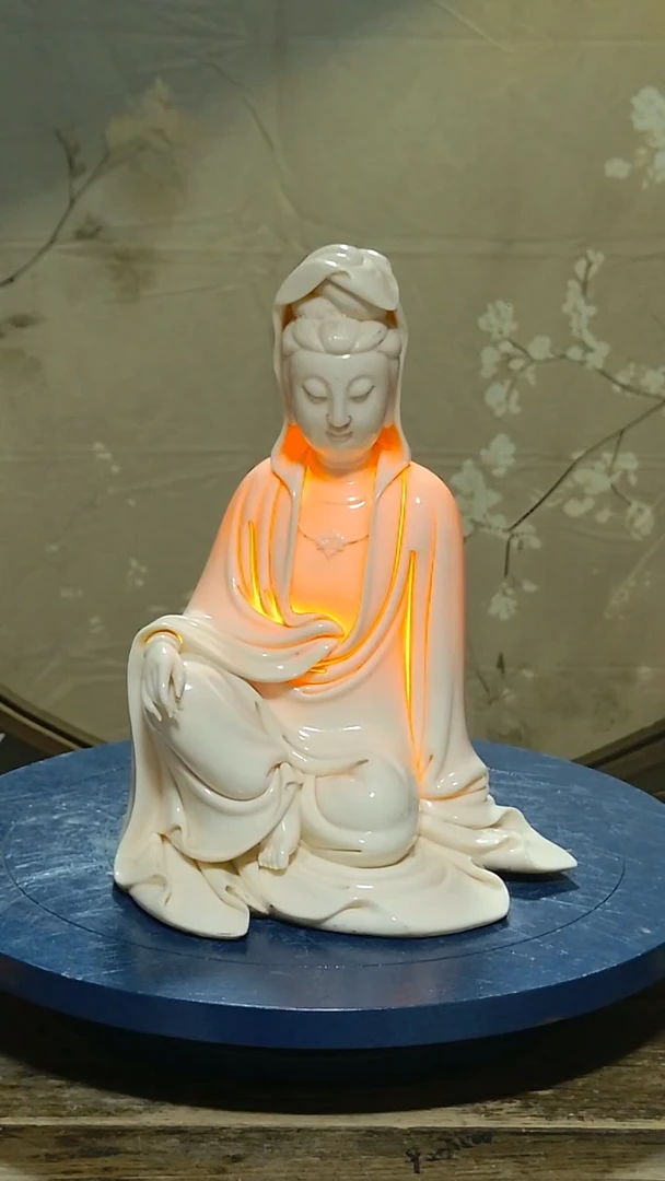 佛像德化瓷极品孩儿红披坐观音高31