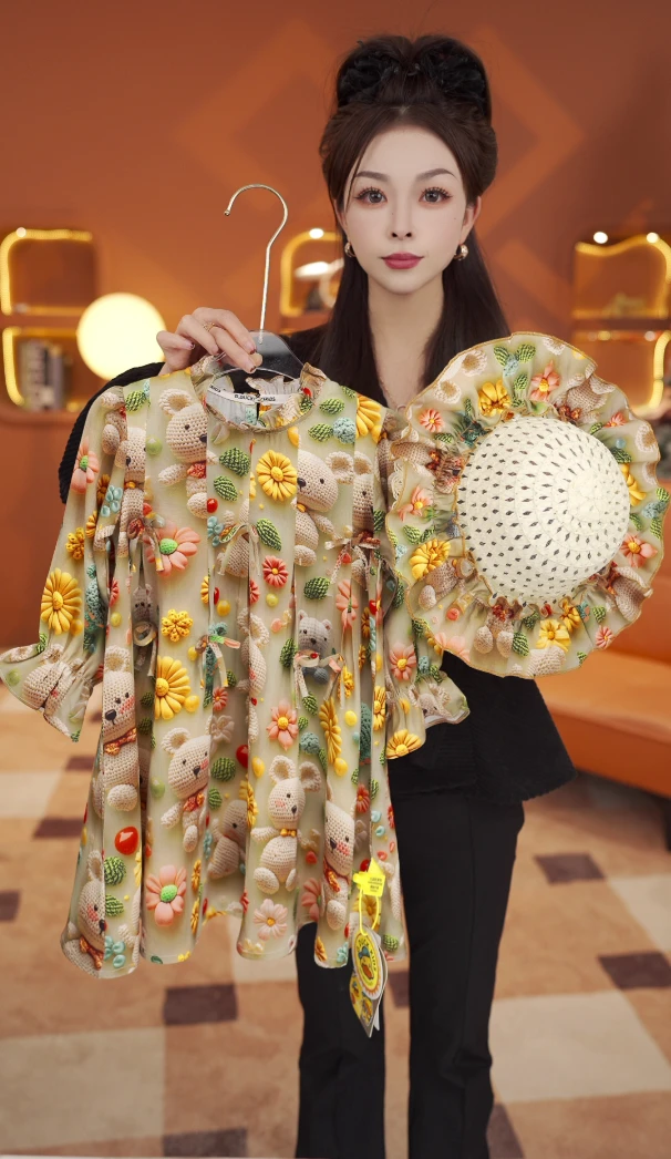 小黄鸭2025新款花朵女童长袖可爱风连衣裙春季女童休闲连衣裙