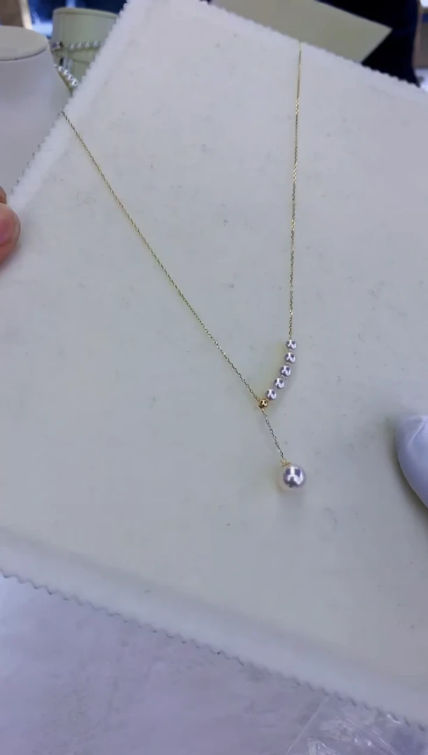 18K金镶嵌饰品海水珍珠8-9/4-5人鱼泪套链