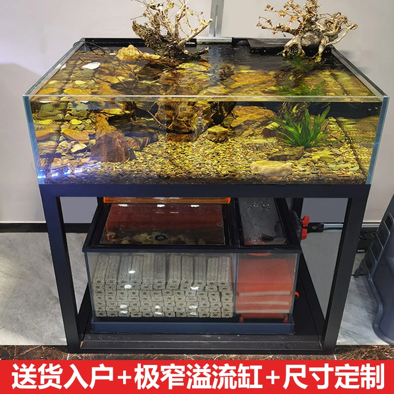 江彩方缸方形溪流缸鱼缸底滤海缸工业风极窄溪流缸背包溢流定制