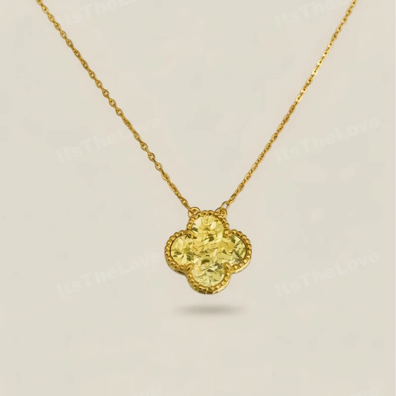 坠链均925银 经典必入碎碎金四叶草通体925银套链时尚百搭双面