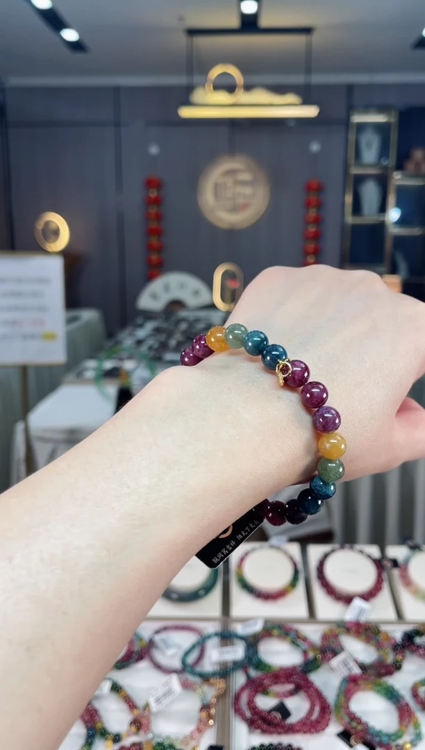 未镶嵌老矿碧玺彩虹单圈手串8mm+碧玺hon多样性发一条