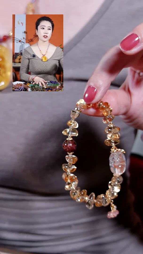 银S925镶嵌手链水晶巴西黄水晶锦鲤娇花等多宝手链