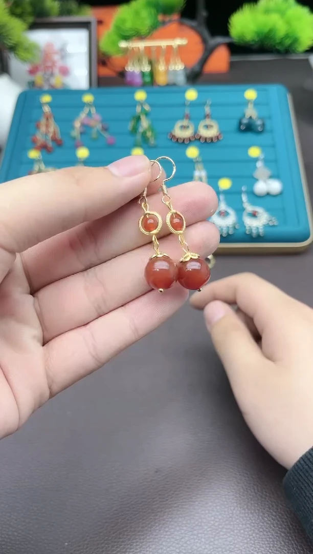 【闪购商品】南红玛瑙耳饰银S925镶嵌203000