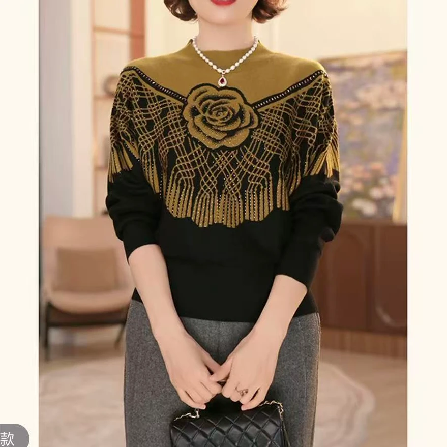 中年妈妈冬装针织衫2025新款洋气毛衣中老年女装外套打底衫上衣服