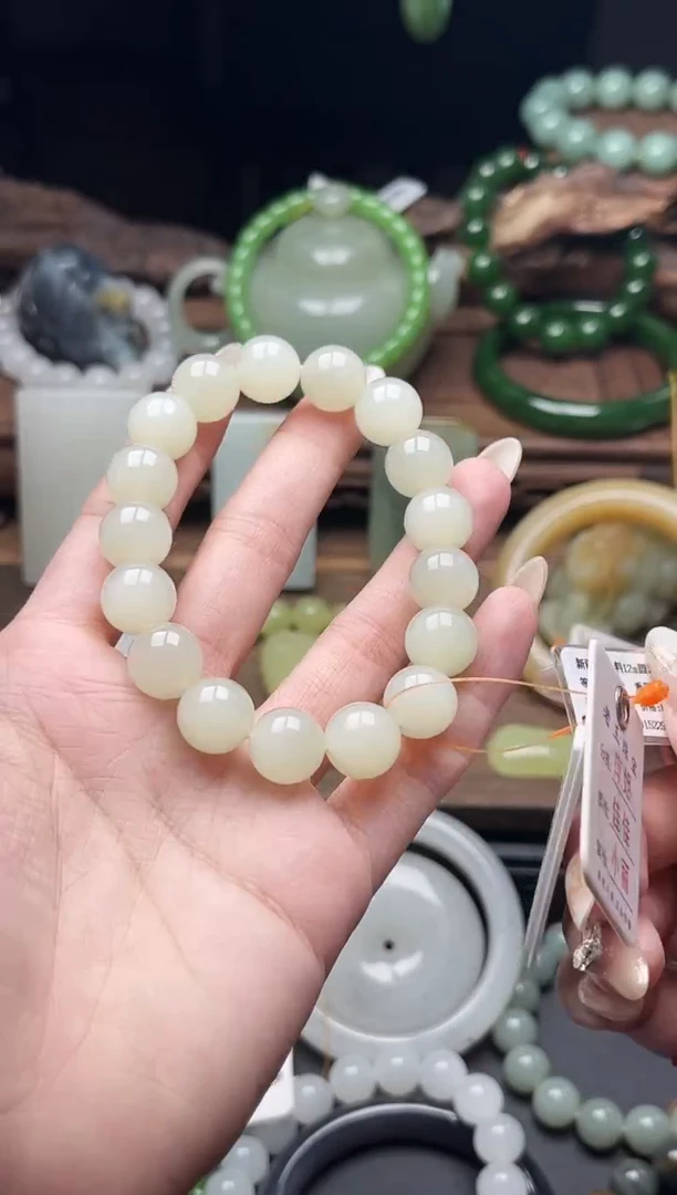 未镶嵌手串和田玉卡12新疆于田 圆珠9015229