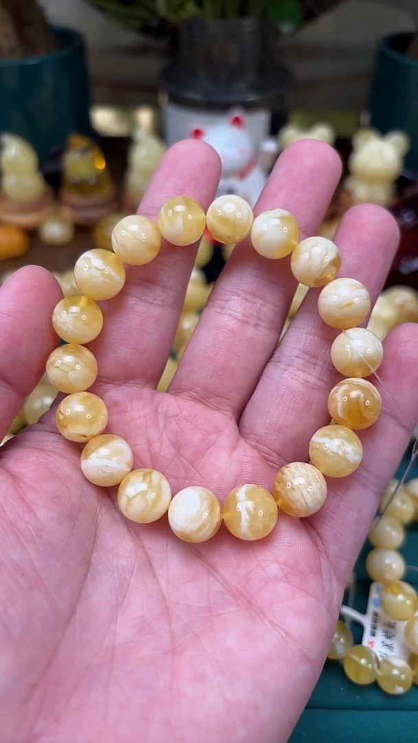 手链蜜蜡未镶嵌【p88】收藏臻品白蜡妖花手串 15.11克 11.5mm