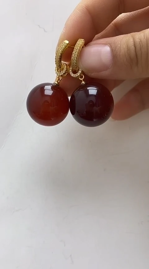 【闪购商品】琥珀裸石银S925镶嵌琥珀耳坠