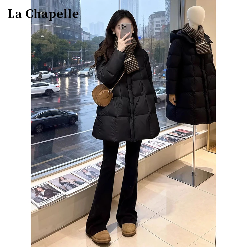 拉夏贝尔黑色加绒微喇牛仔裤女秋冬2025新款巨好看显瘦马蹄喇叭裤