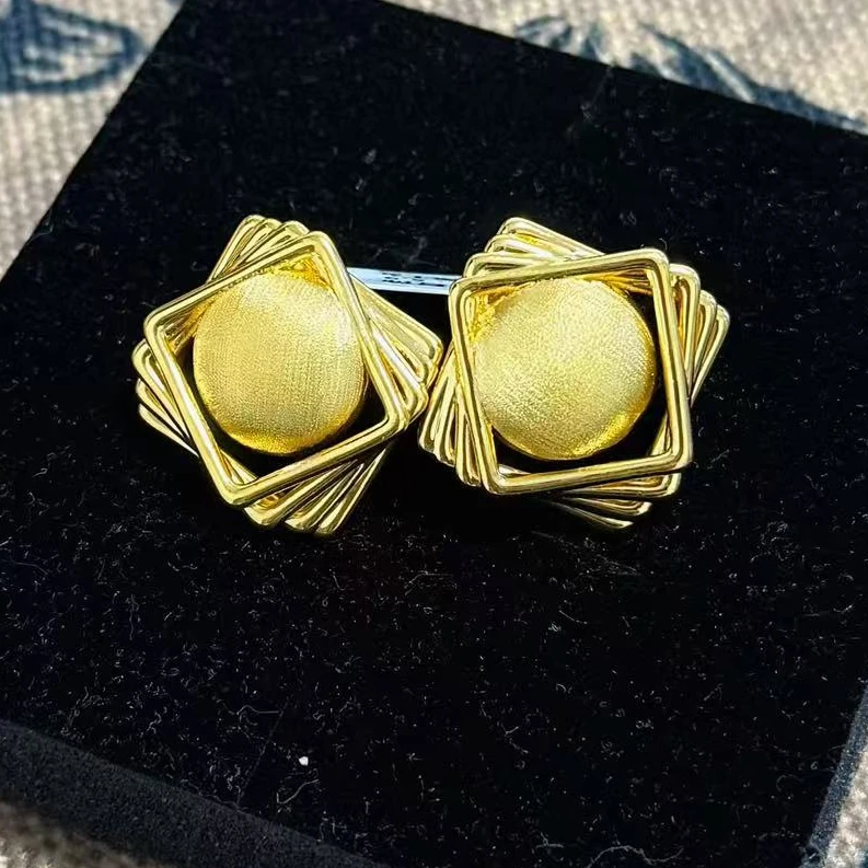 【小鹏黄金】足金999几何拉丝圆珠5D工艺耳饰5.9