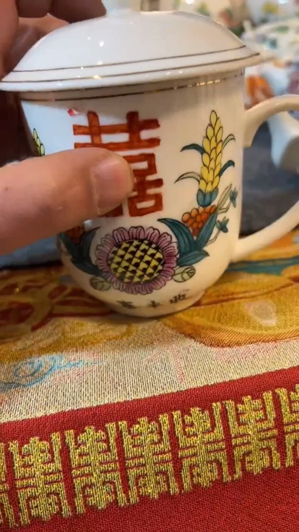 摆件瓷摆件瓷摆件喜字办公杯