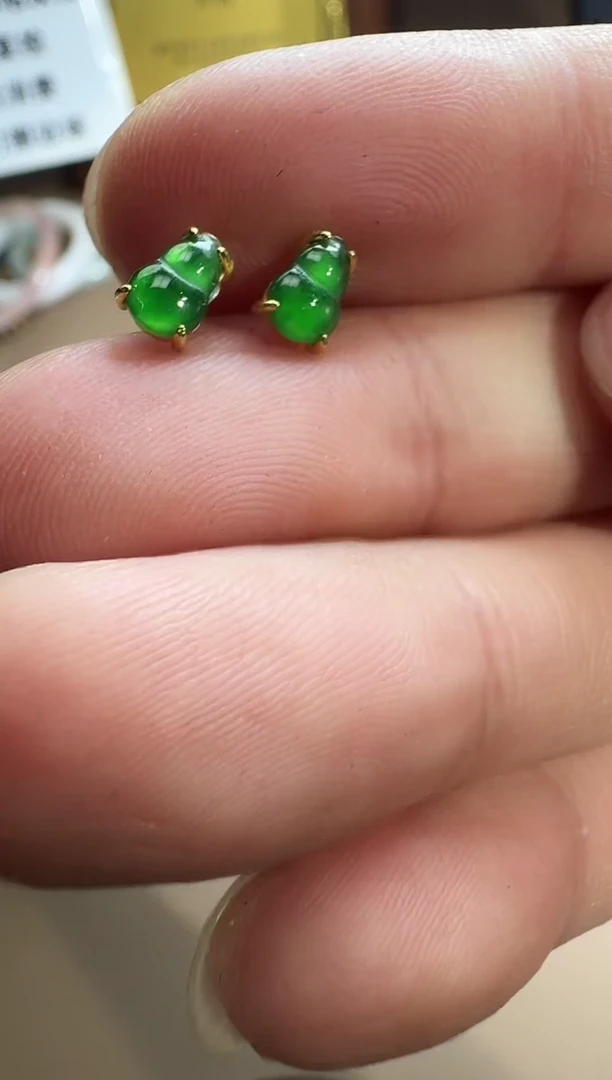 银S925镶嵌翡翠耳饰fce-002多样性发其一