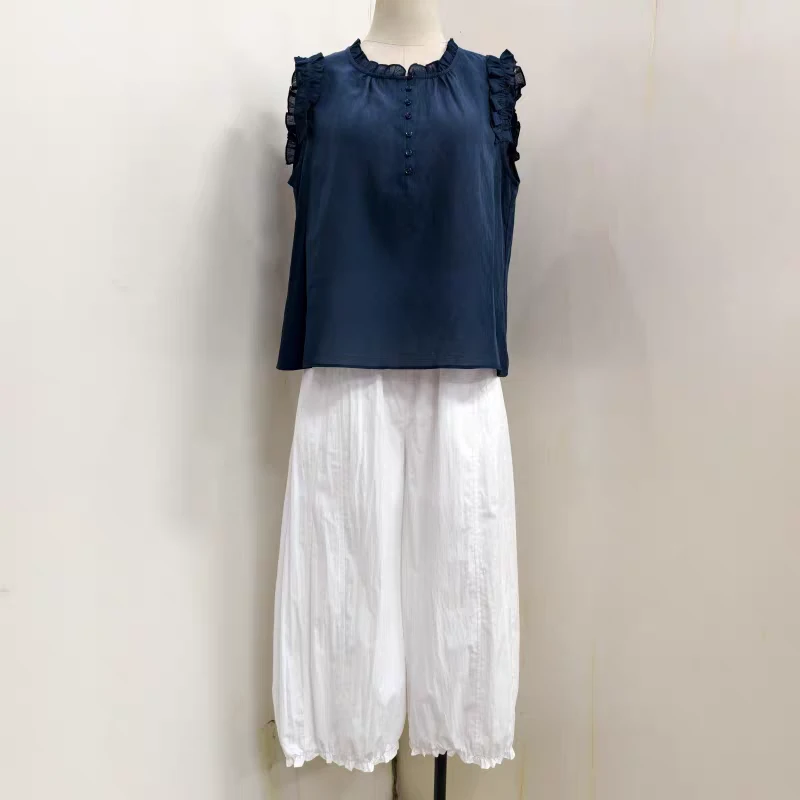 专柜正品【迷荟女装】蓝色设计感无袖T恤高级感显瘦气质上衣K769