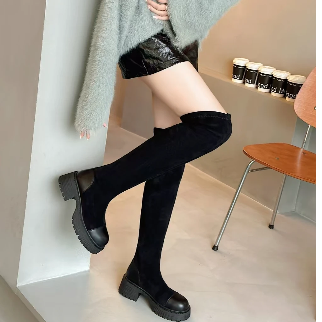 【半夏轻奢】小个子增高厚底过膝显瘦靴 瘦瘦靴高筒靴百搭603-22