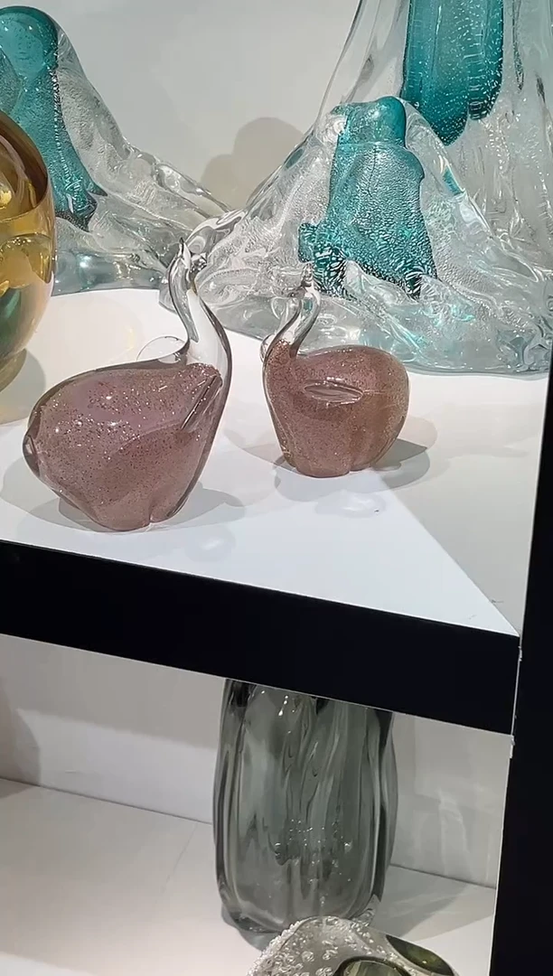 粉色琉璃小象一对