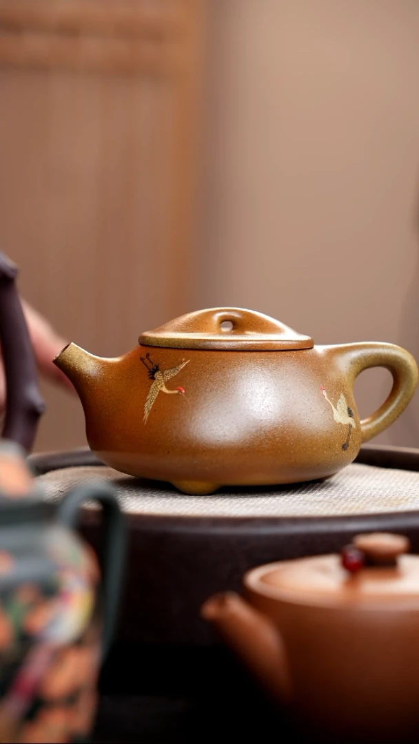 【闪购商品】紫砂茶壶柴烧景舟石瓢泥绘仙鹤009