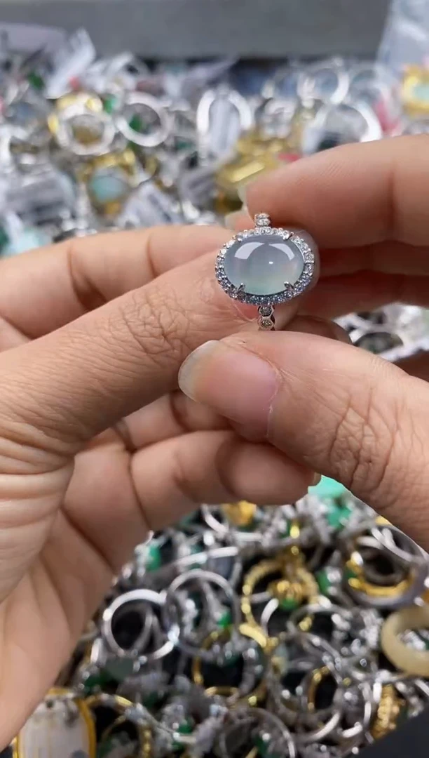 银S925镶嵌戒指翡翠999---3