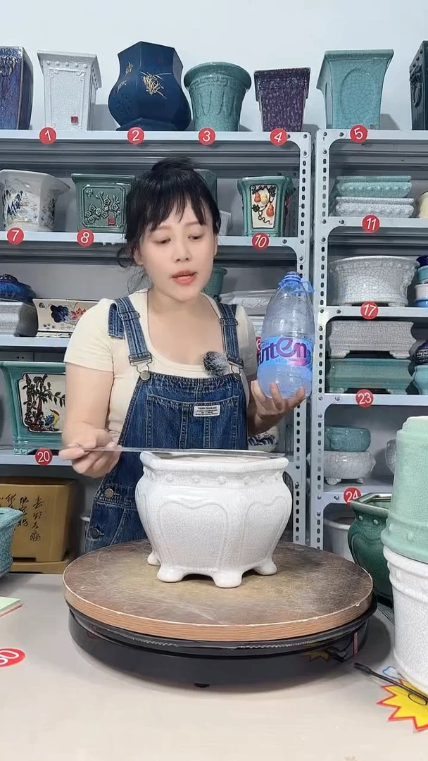 六角白冰裂精品盆