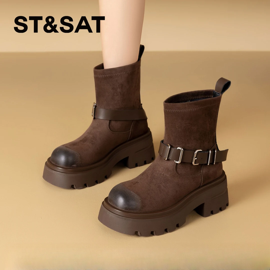 星期六美拉德牛仔马丁靴女士2025冬季爆款时尚高颜值百搭大头短靴