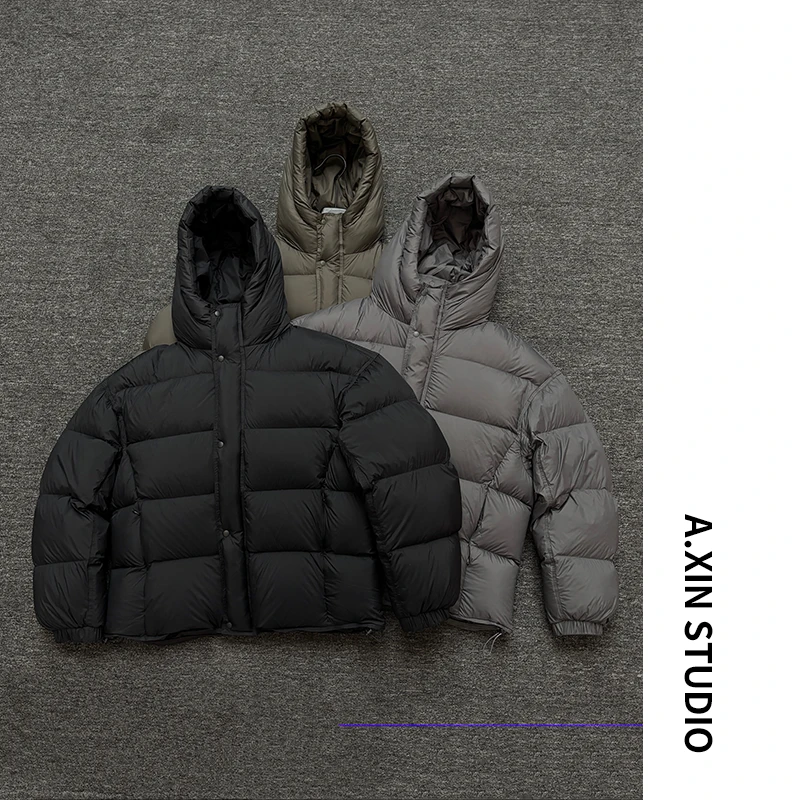 【极简泡芙羽绒】冬季新款男士极简高充绒纯色连帽泡芙面包羽绒外套