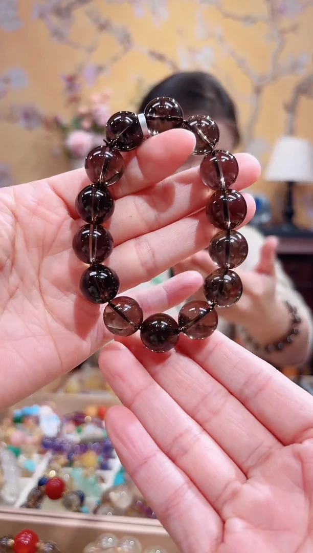 未镶嵌手链水晶14+天然茶晶，有天然晶体结构