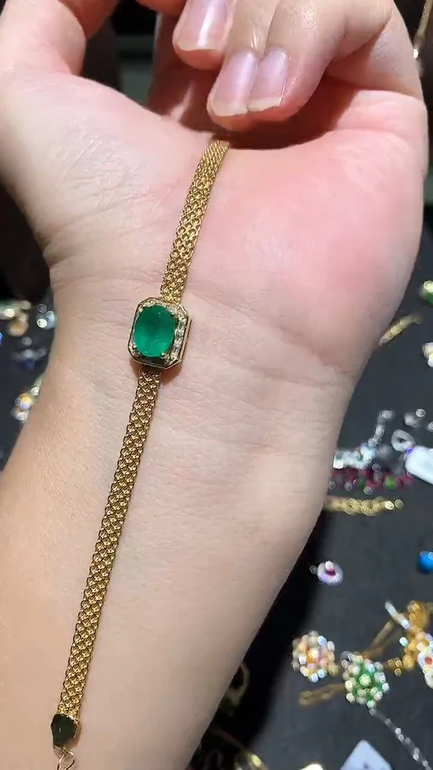银S925镀金镶嵌手链祖母绿手链