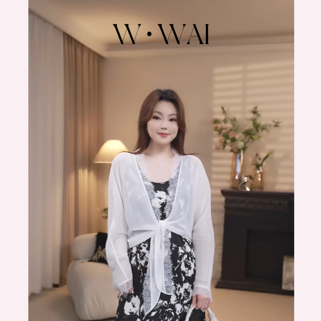 【梦回】显瘦精致蕾丝边蝙蝠袖雪纺披肩 X52W591