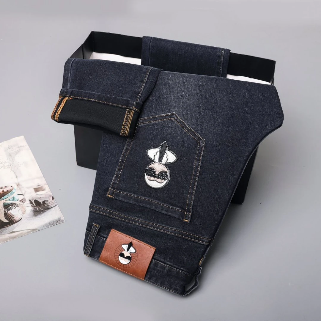 2025秋冬高档轻奢欧版潮牌刺绣弹力小直筒男士牛仔长裤牛仔裤