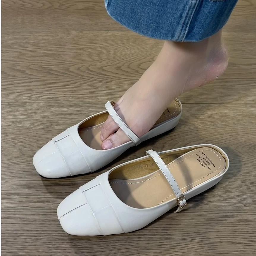 拖鞋2025年新款夏季通勤浅口包头拖百搭懒人软底方头平跟半拖鞋