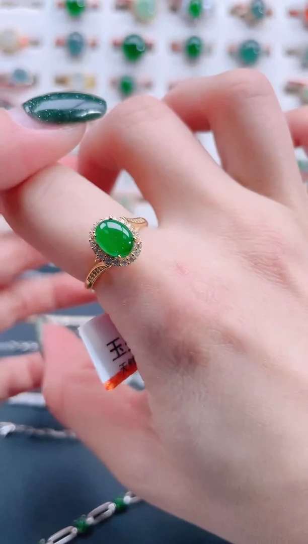 银S925镶嵌戒指翡翠天然翡翠