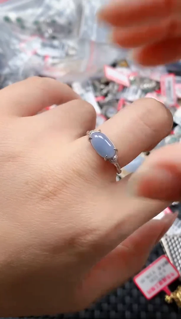 银S925镶嵌戒指翡翠天然A货缅甸翡翠