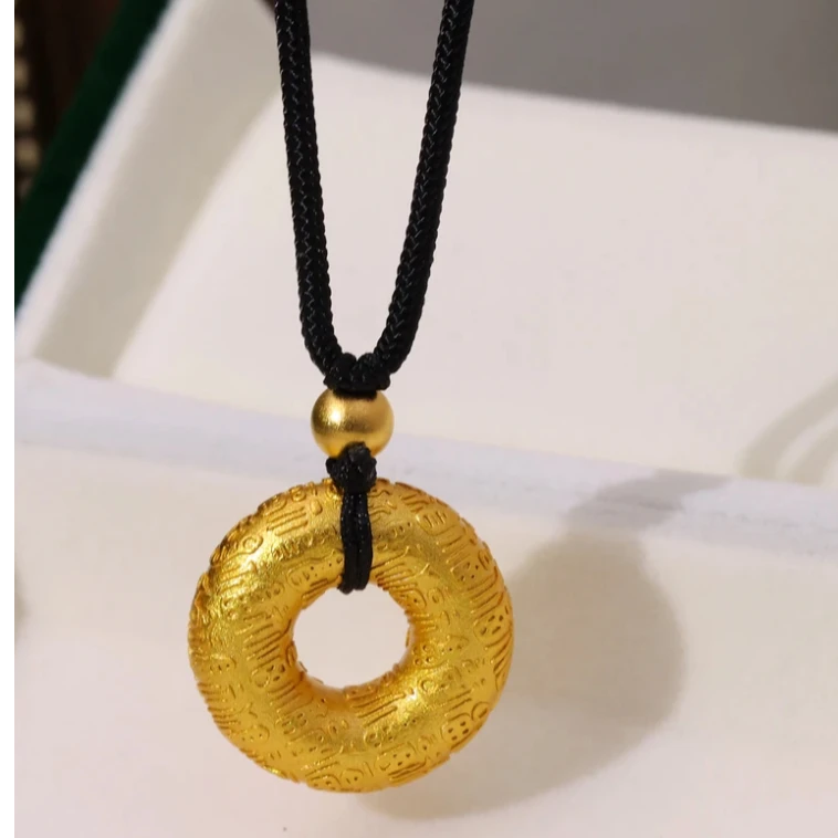 铜合金项链 铜合金 立体实心百福同心圆甜甜圈平安扣项链