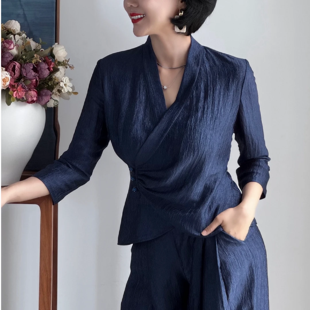 【枕月】南山崔崔国风重磅水波纹坑条纹理国风上衣