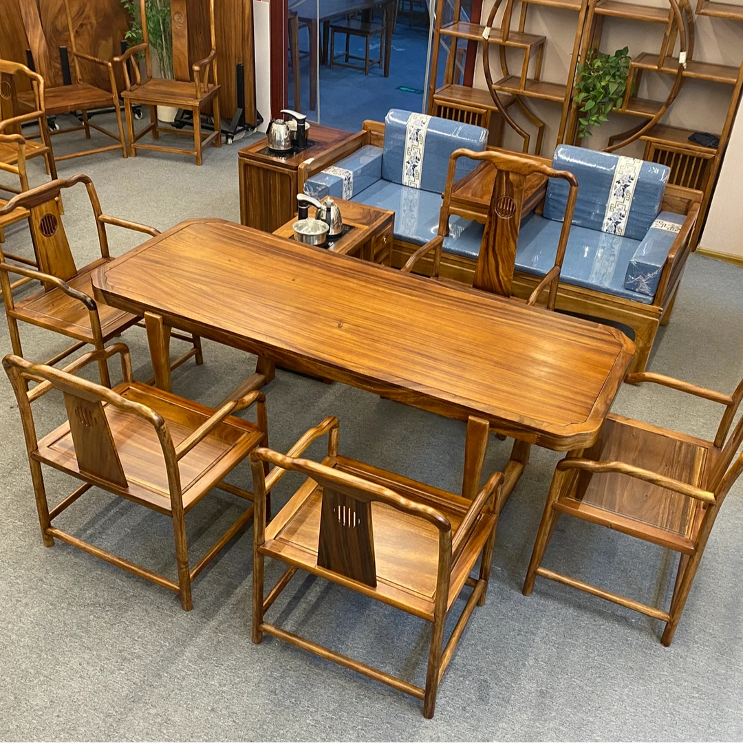 7件套梅之花茶桌茶台 茶水柜 整套茶室组合 南美胡桃木茶桌椅