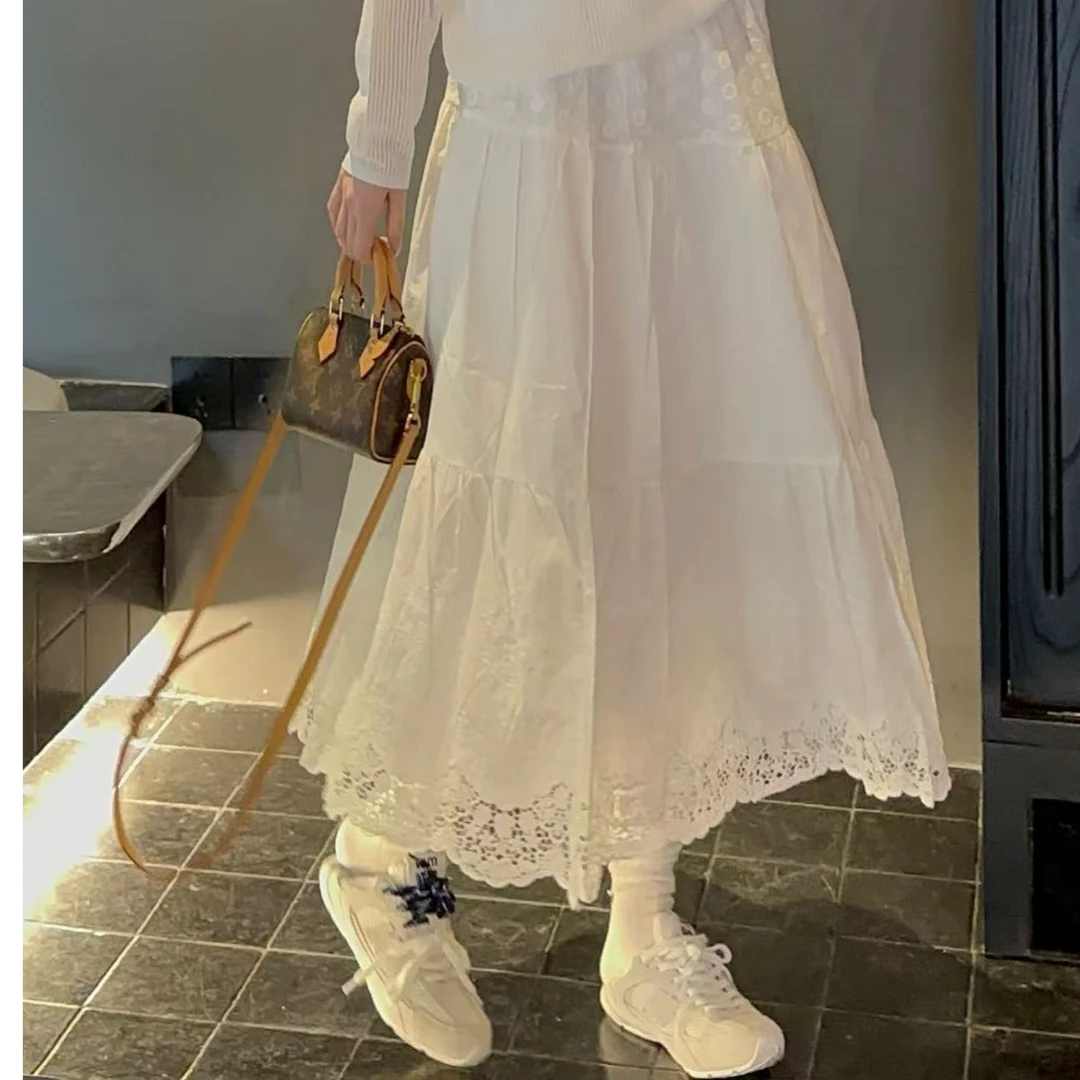 YERUNLU法式刺绣提花高腰半身裙2025早春新款气质宽松百搭裙子女