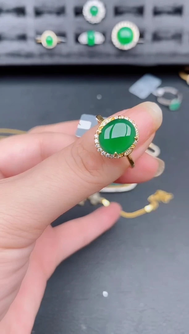 银S925镶嵌戒指翡翠天然a货翡翠311