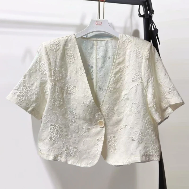 【黎诗梵】88882款韩版夏季薄款外套小香风提花女衬衫上衣 衣45