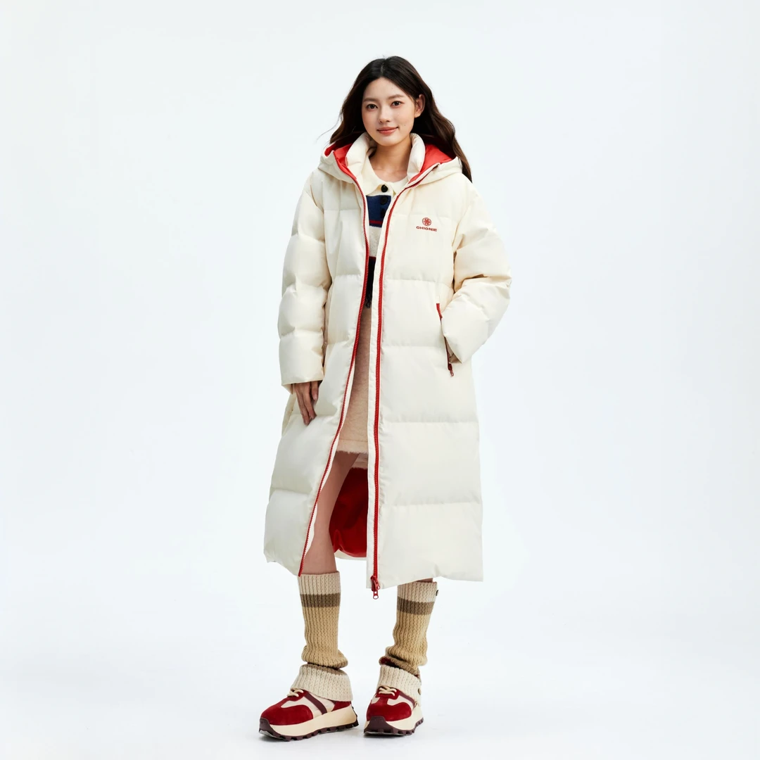 YAYA/鸭鸭小雪花厚款韩版通勤过膝加厚女士情侣羽绒服YE5B605641E