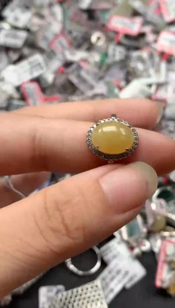 银S925镶嵌戒指翡翠天然A货缅甸翡翠