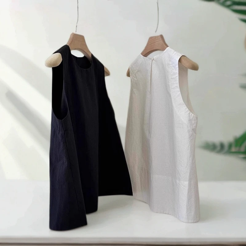 醉华2025新款韩版无袖时尚背心女夏季设计感小众白色衬衫上衣薄款